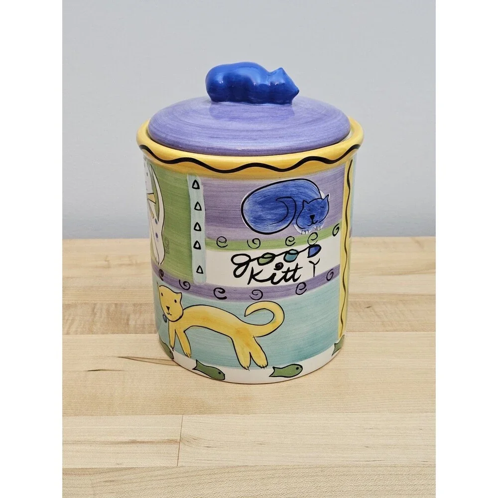 Trish Richman At Home Cat Good Kitty Ceramic Treat Canister Jar Hand Painted - Picture 3 of 8